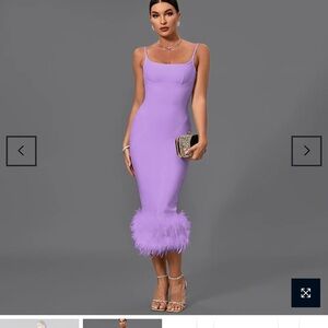 Strappy feather, midi, bandage dress, purple.